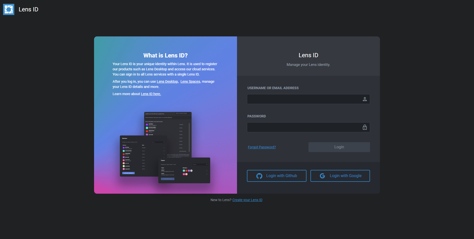 Lens ID interface highlighting lens specifications and settings