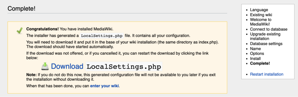 Screenshot of installation confirmation