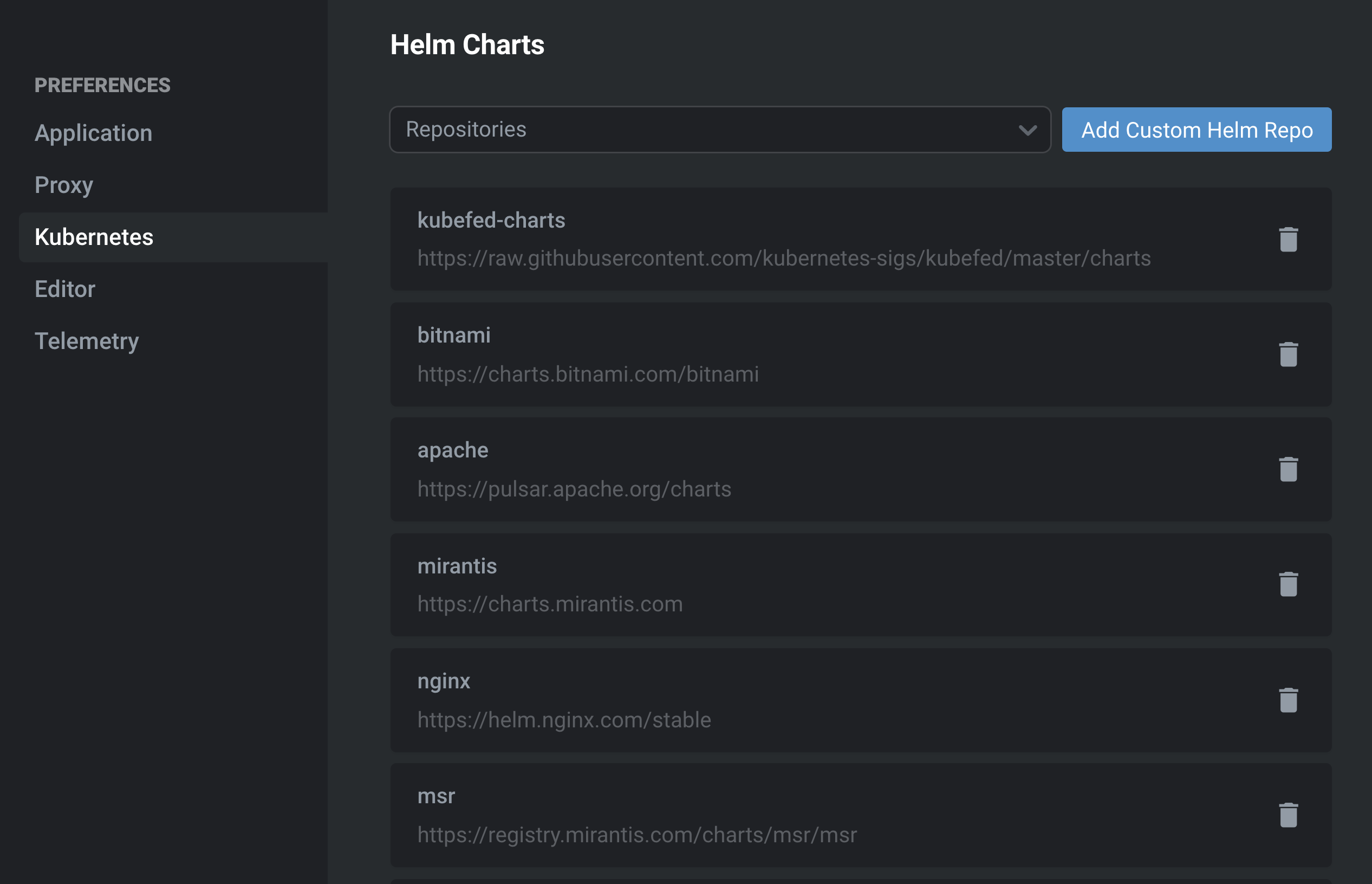 Interface for adding a Helm repository in a Kubernetes environment