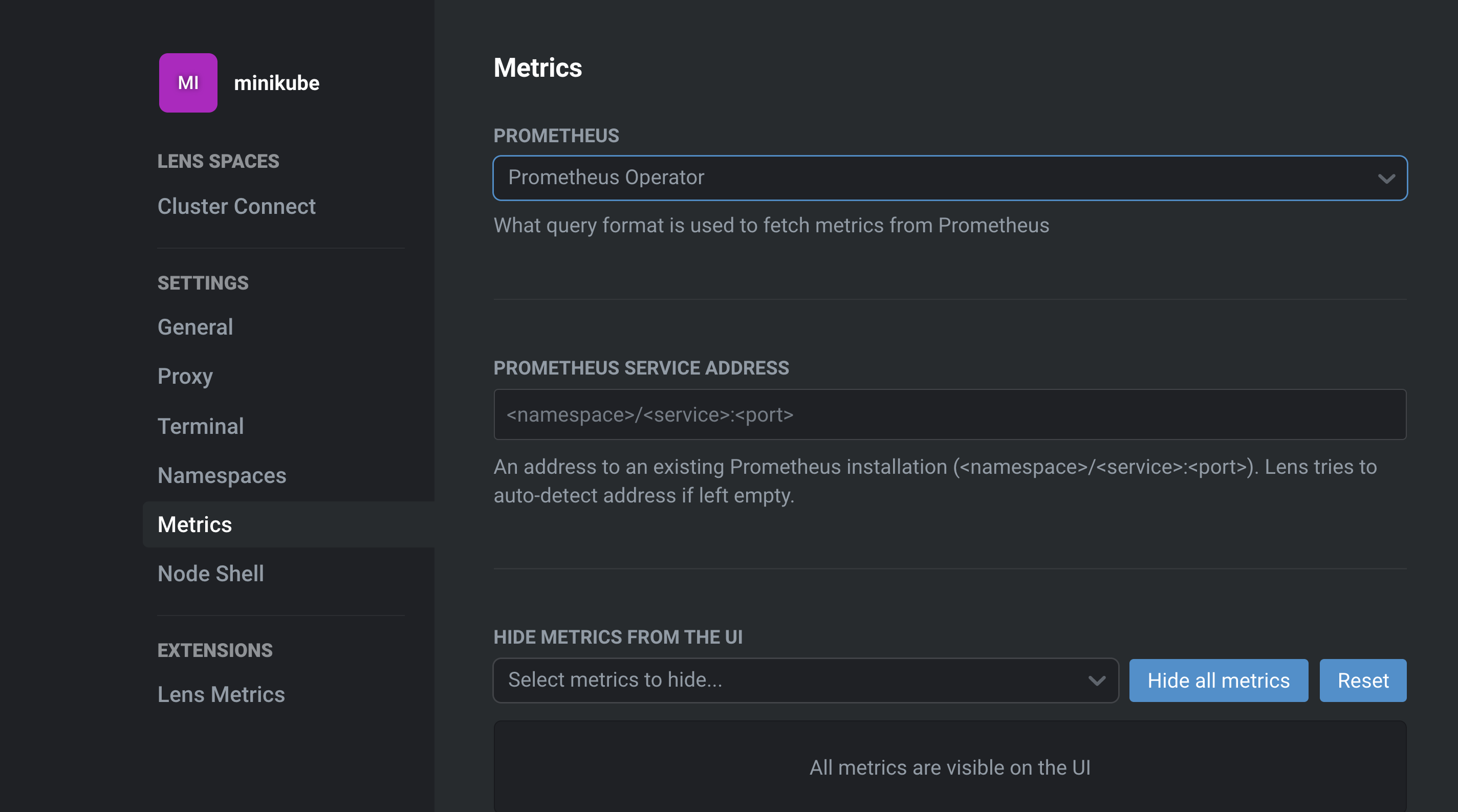 Metrics page with detailed performance statistics and charts