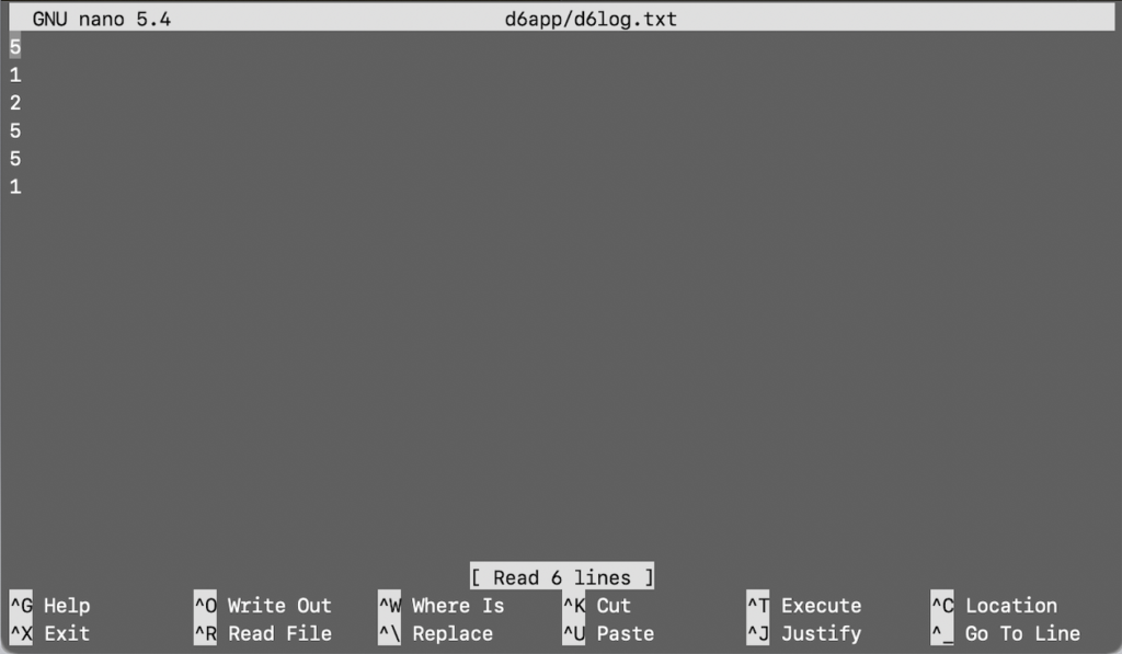 Contents of the d6log.txt file